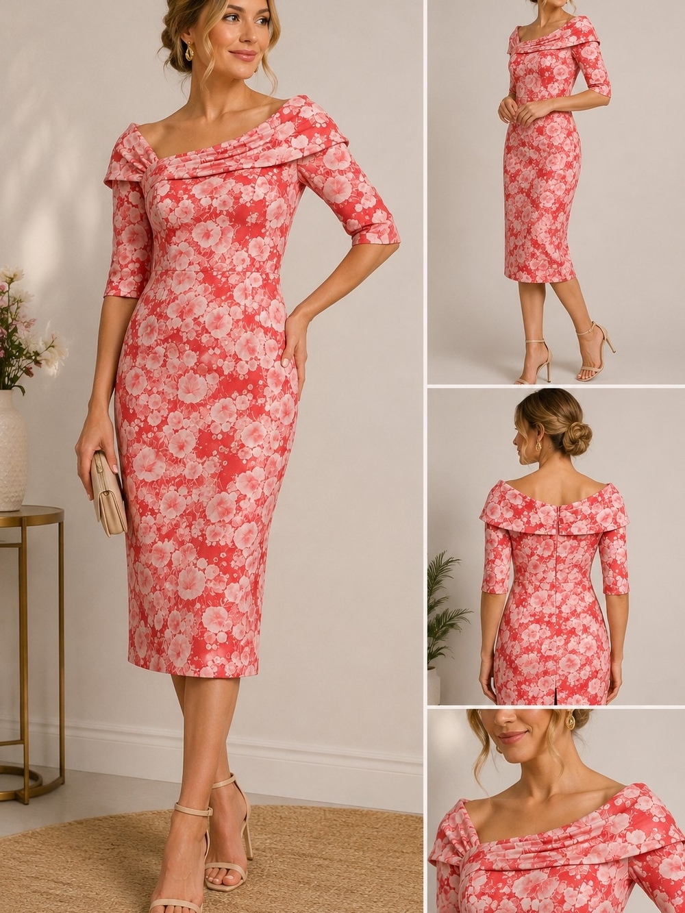 John Charles Floral Off-Shoulder Sheath Dress in  Pink